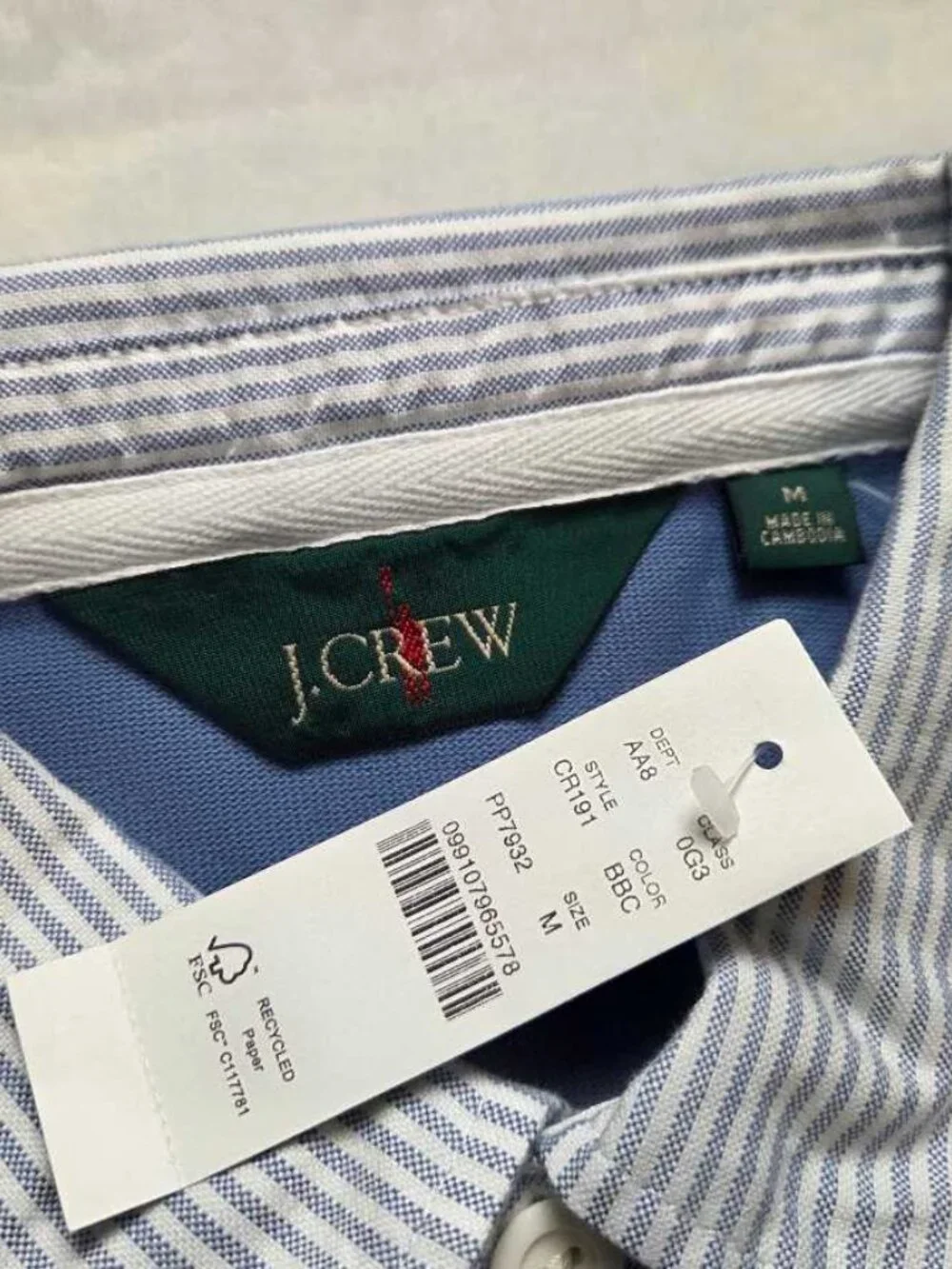 New M J.Crew rugby shirt with striped oxford collar blue longsleve polo